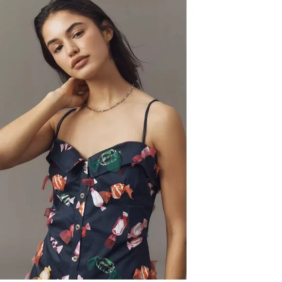 Anthropologie Maeve Printed Buttondown Mini Dress size 10 blue NEW NWT - Picture 2 of 9